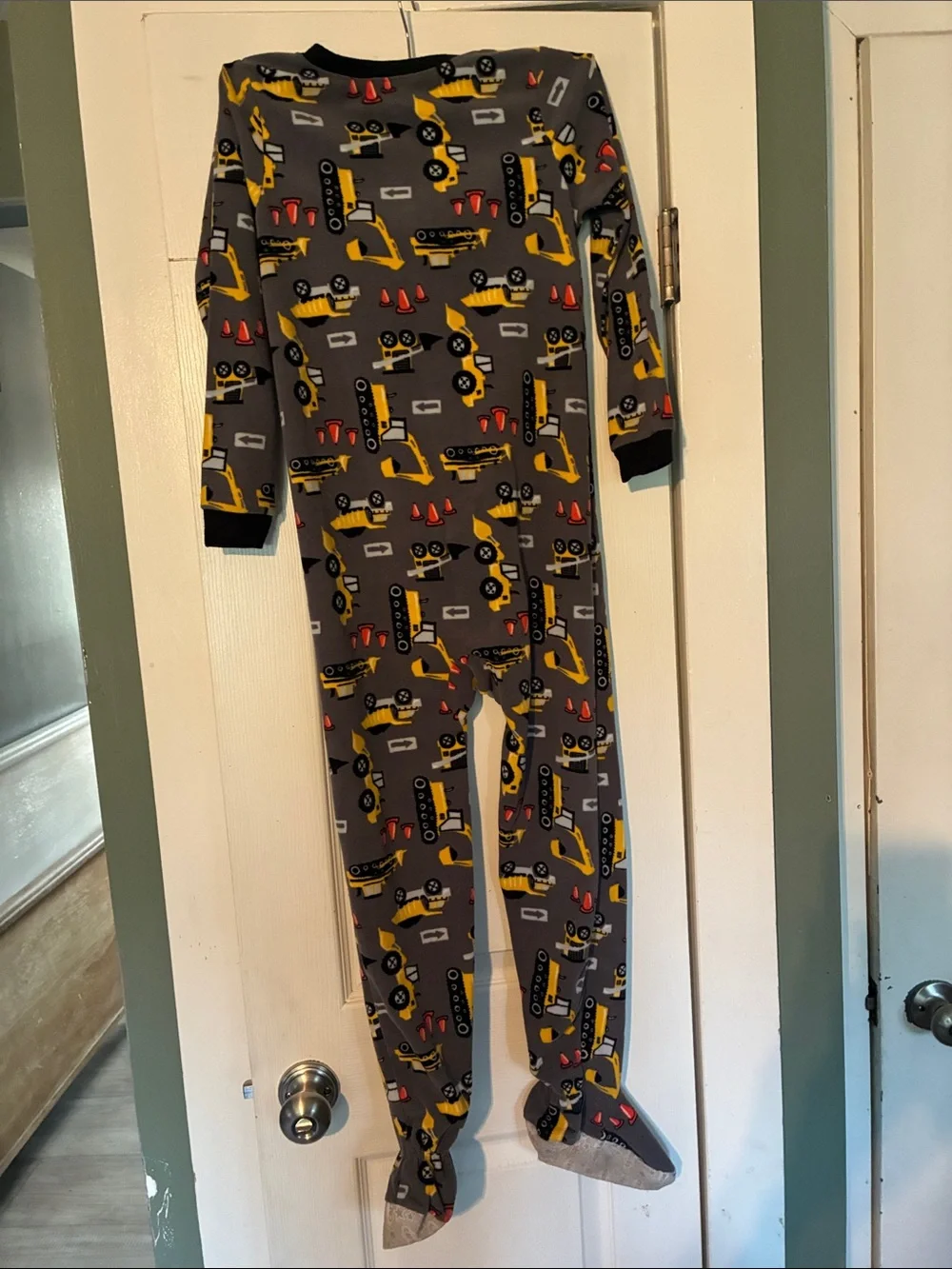 Carter's Gray Footed One-Piece Pajamas with Yellow Construction Print